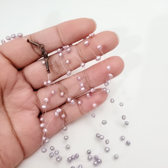 Small Purple Pearl Triple Strand Necklace - Picture 6 of 6